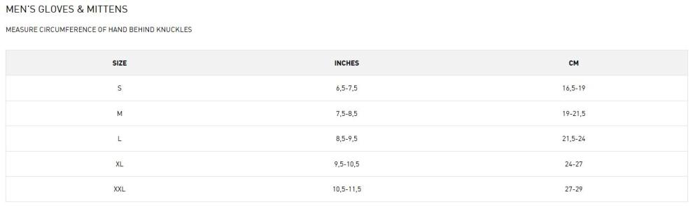 Helly Hansen Glove Size Chart