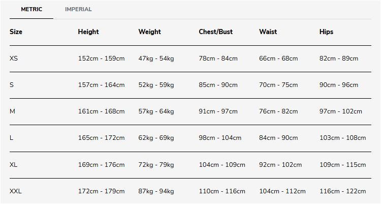 SIZE CHART