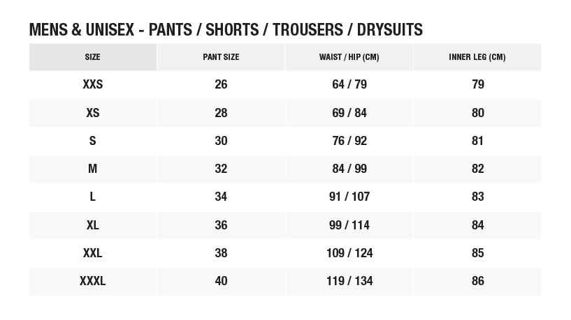 SIZE CHART BOTTOM