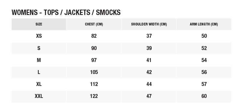 SIZE CHART WOMEN JACKET